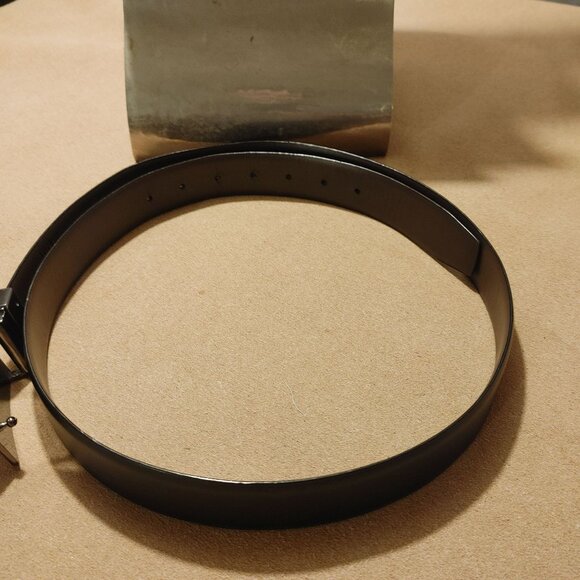 Perry Ellis Designer Bonded Leather Belt 1.5 Textured Metallic Buckle Black Size - Picture 5 of 8